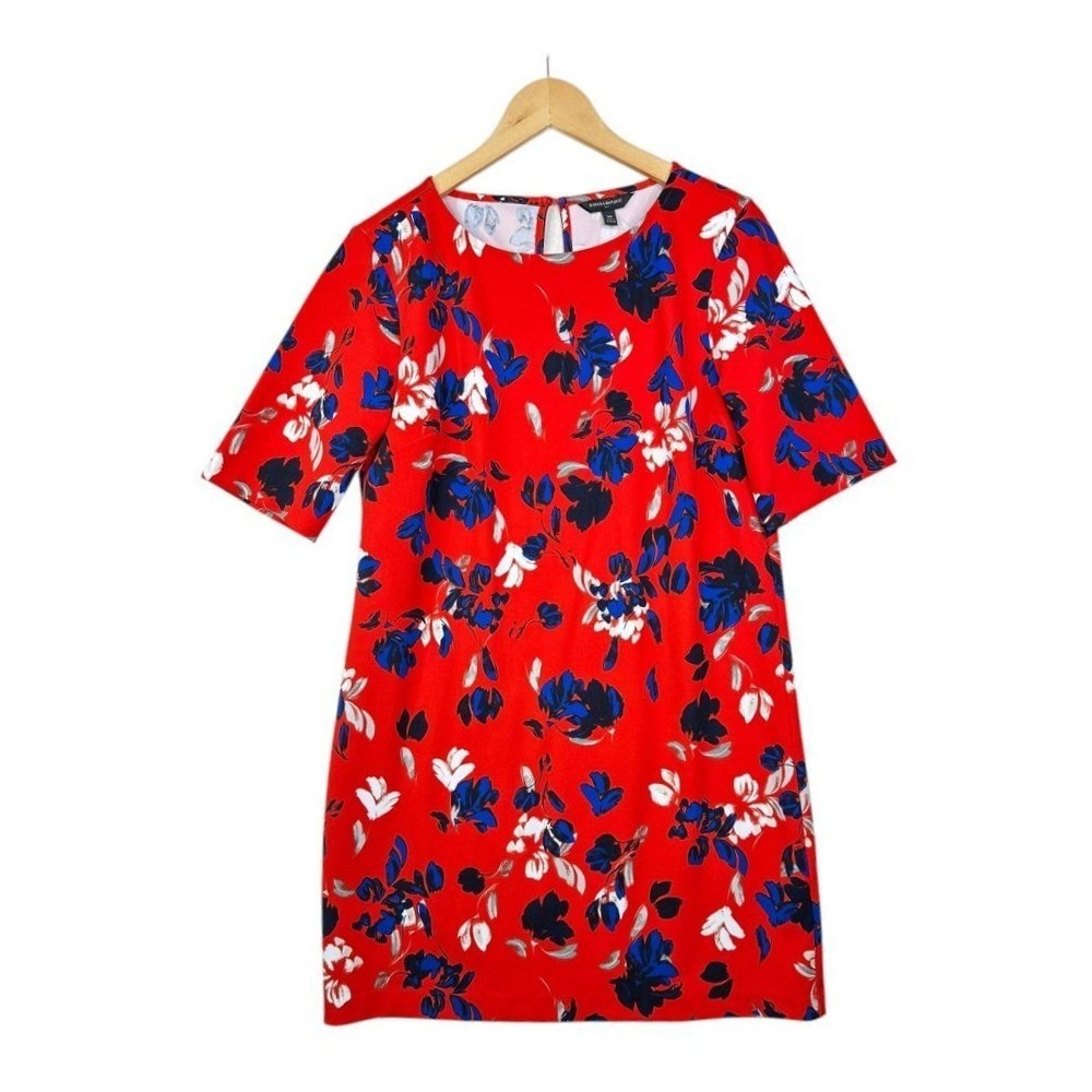 Banana Republic Floral Print Half Sleeve Sheath‎ Dress size 10 Orange/Blue